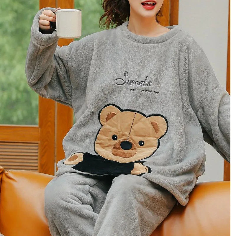 Pyjama hiver femme épais à motifs