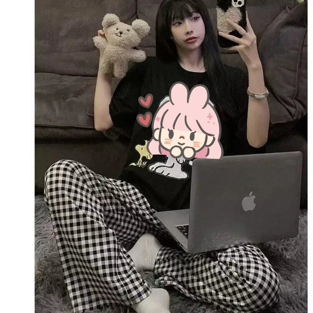 Pantalon de pyjama femme ample à carreaux