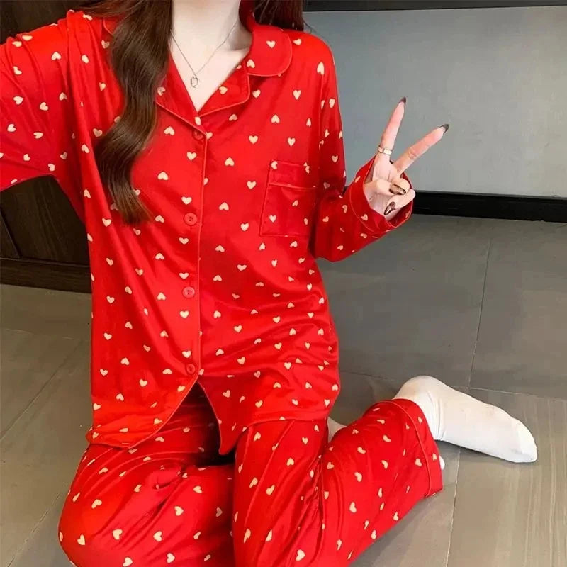 Pyjama femme à petits cœurs avec pantalon