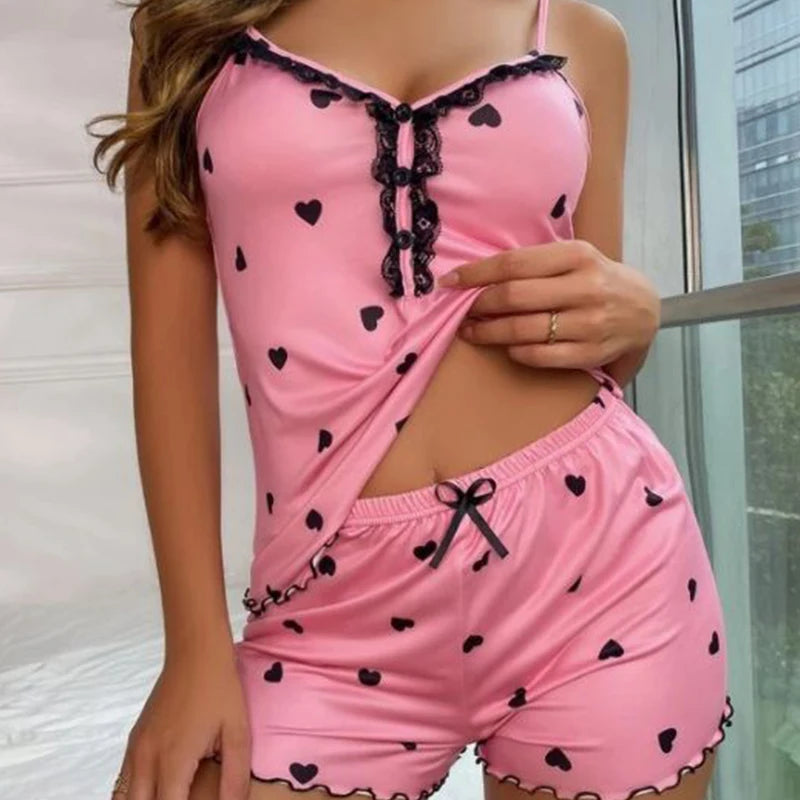 Pyjama femme imprimé avec haut à bretelles et short
