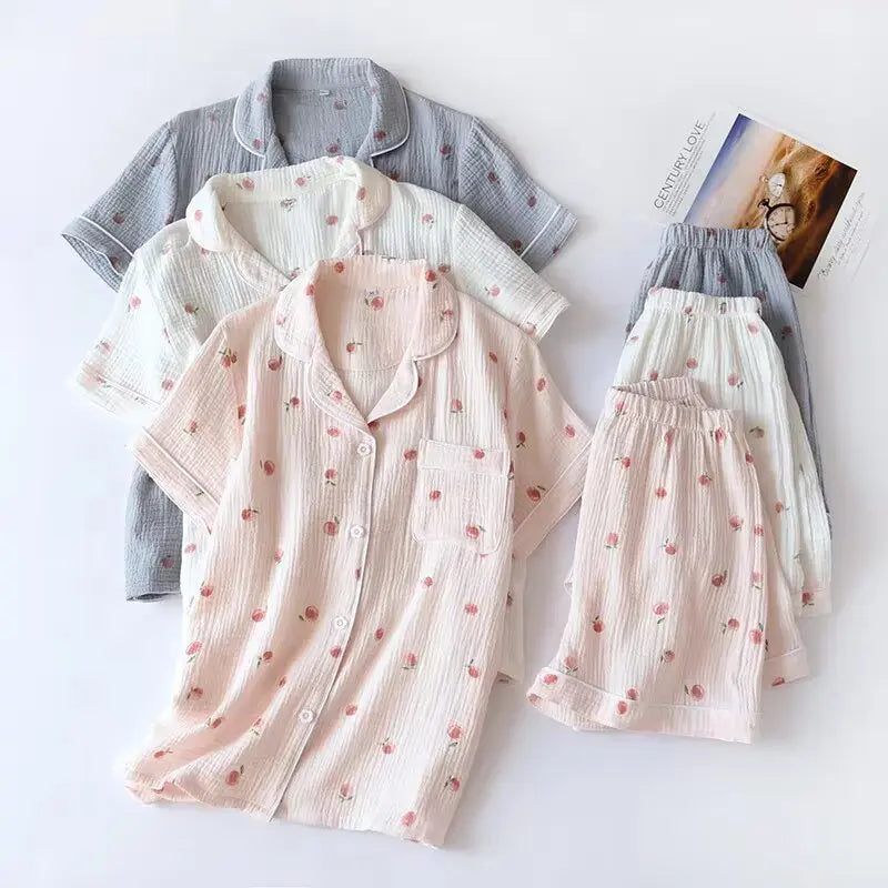 Pyjama femme en coton gaufré avec short