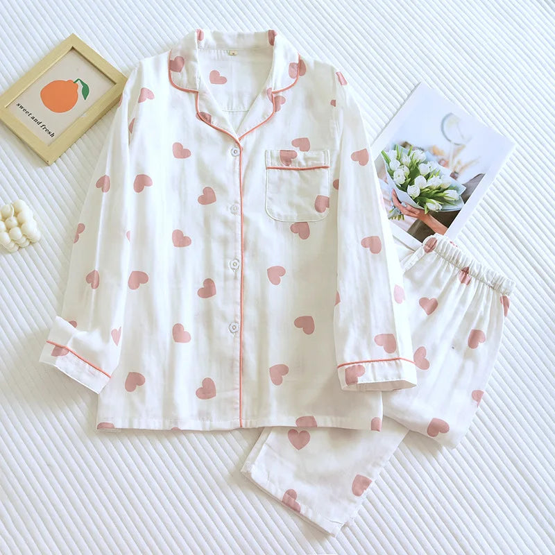 Pyjama femme en coton à grands cœurs
