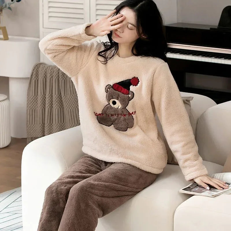 Pyjama hiver femme épais à motifs