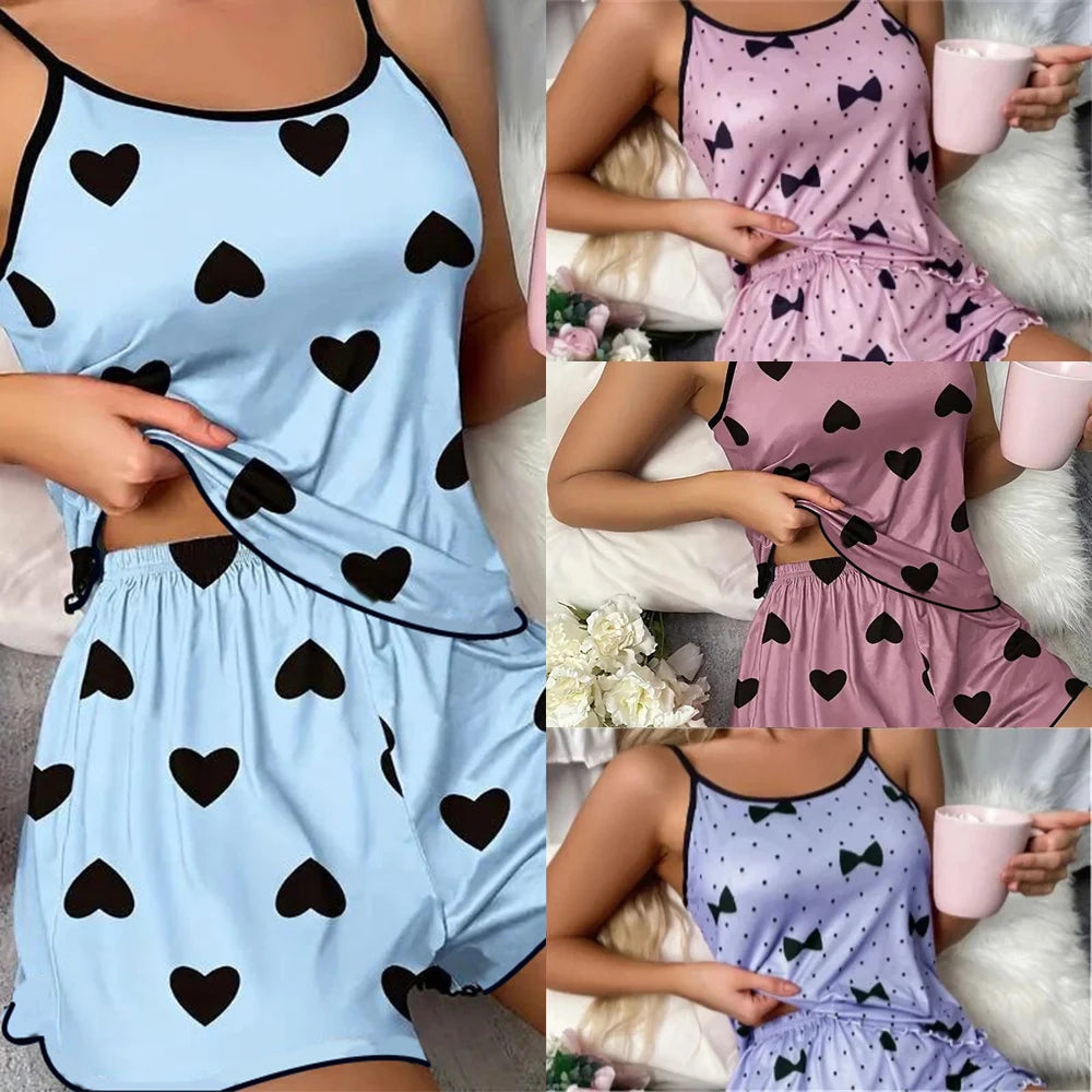 Ensemble pyjama femme à cœurs avec débardeur et short