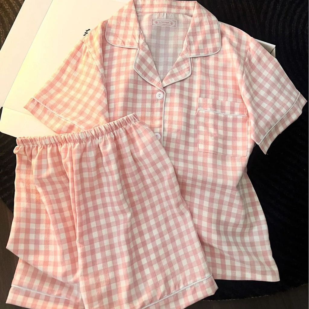 Ensemble pyjama femme à carreaux avec short
