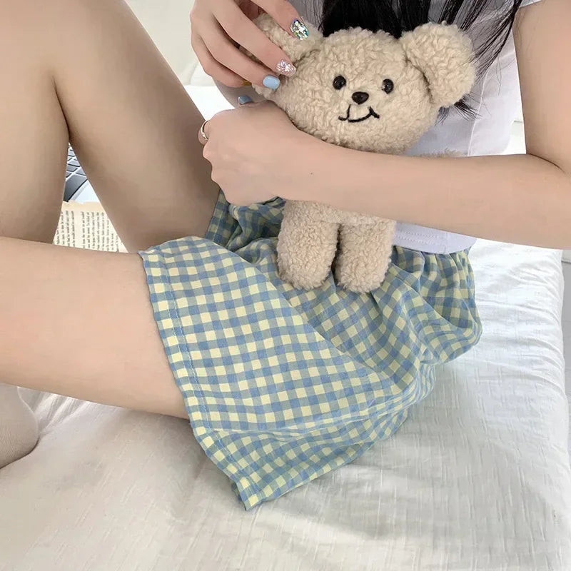 Short de pyjama femme à carreaux en coton