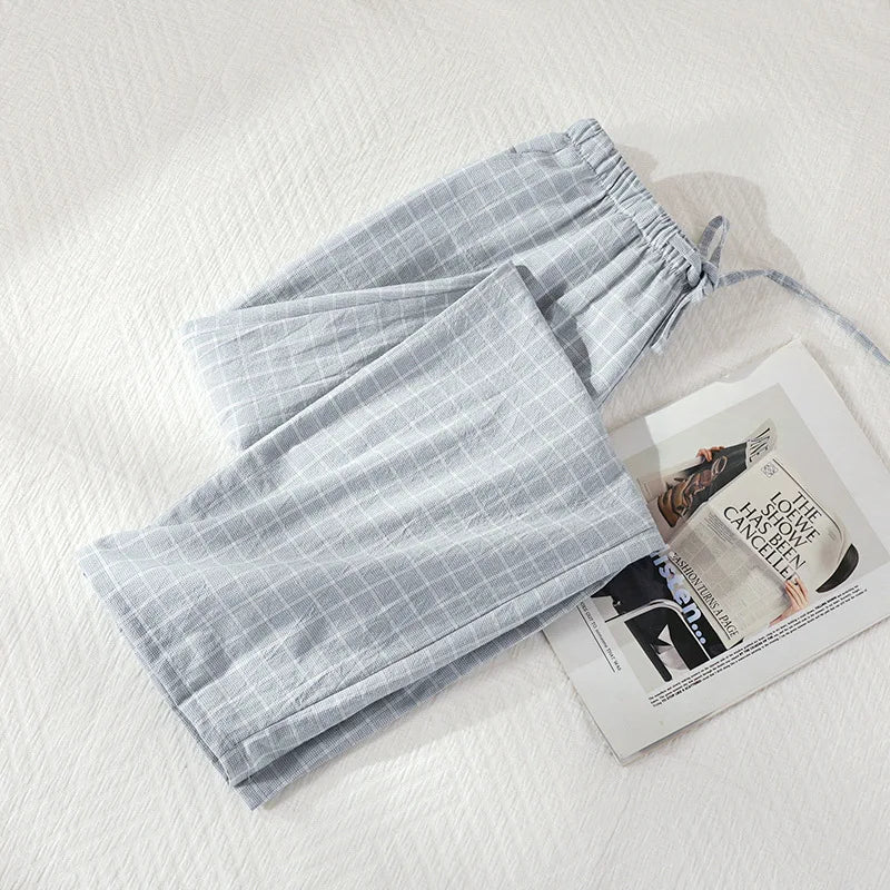 Pantalon de pyjama femme en gaze de coton à carreaux