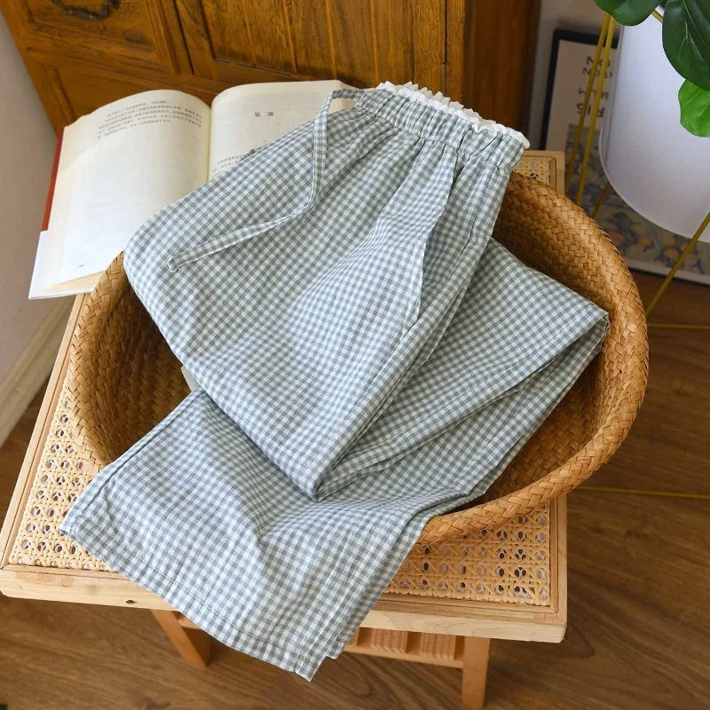 Pantalon de pyjama femme à carreaux et dentelle
