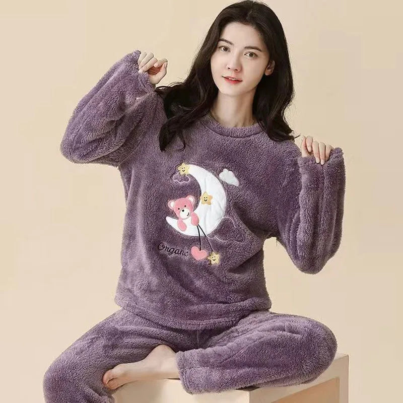 Pyjama hiver femme épais à motifs