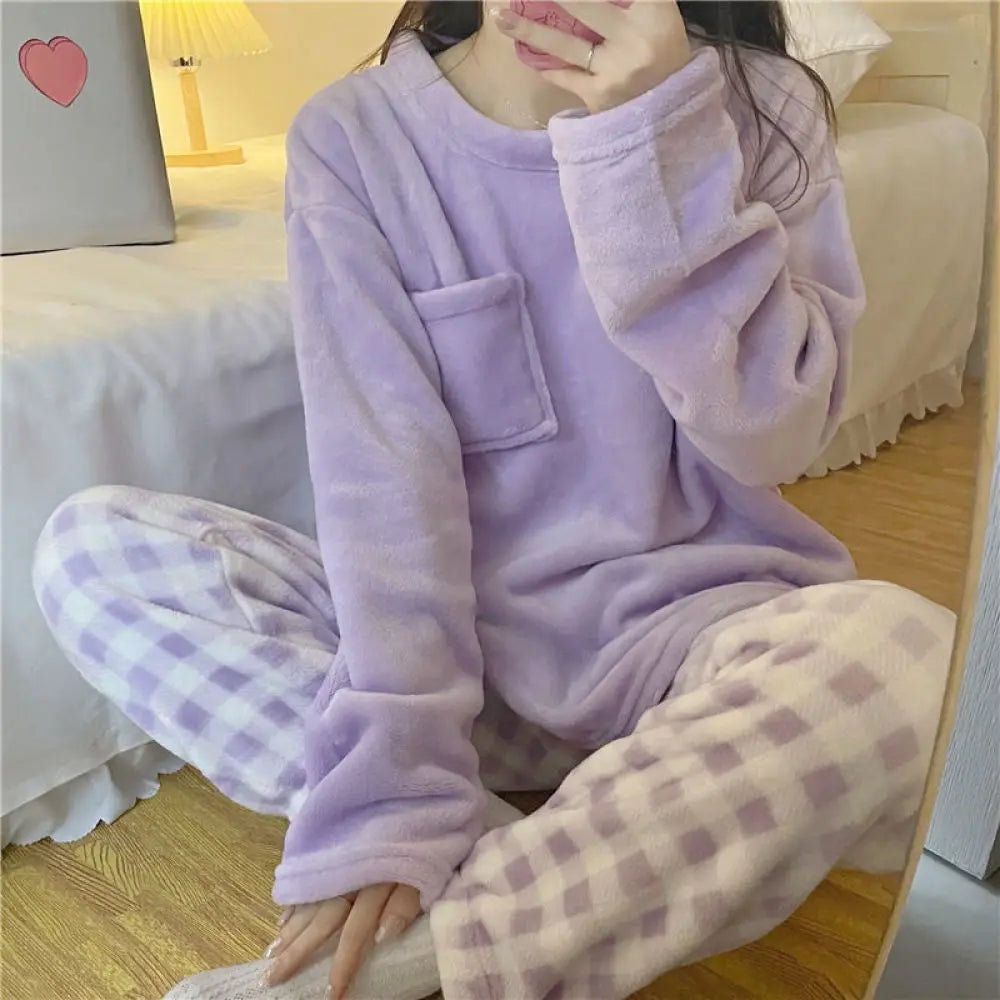 Pyjama femme polaire avec pantalon à carreaux
