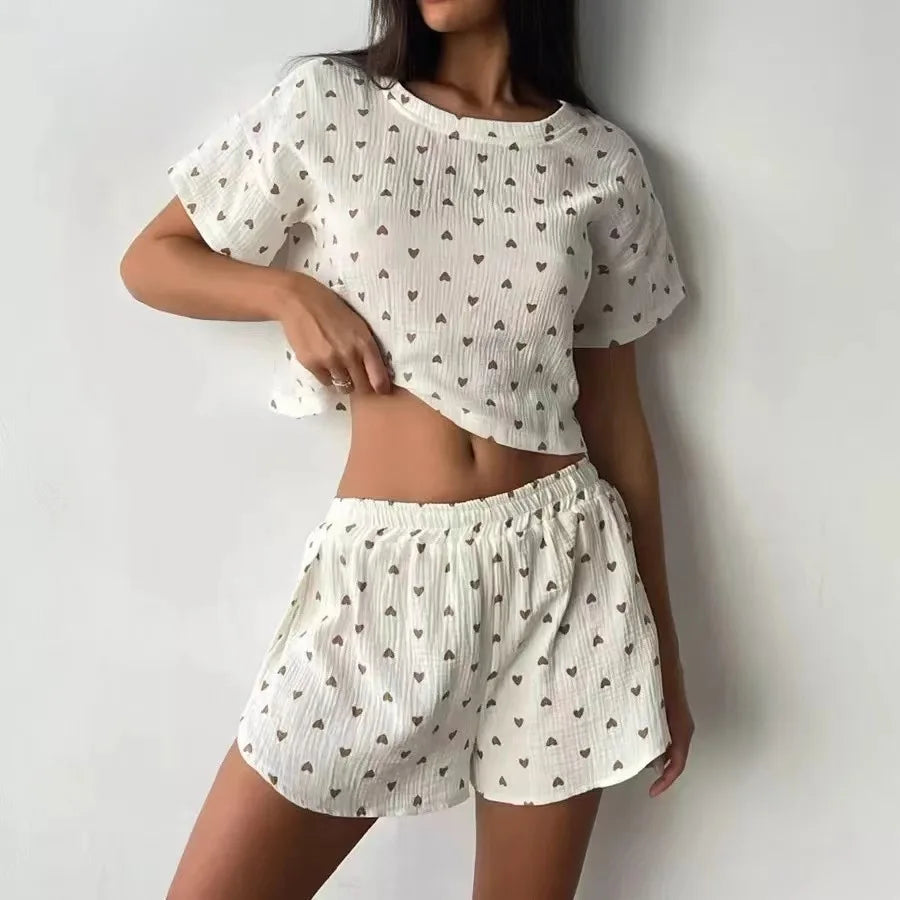 Ensemble pyjama femme en coton à petits cœurs