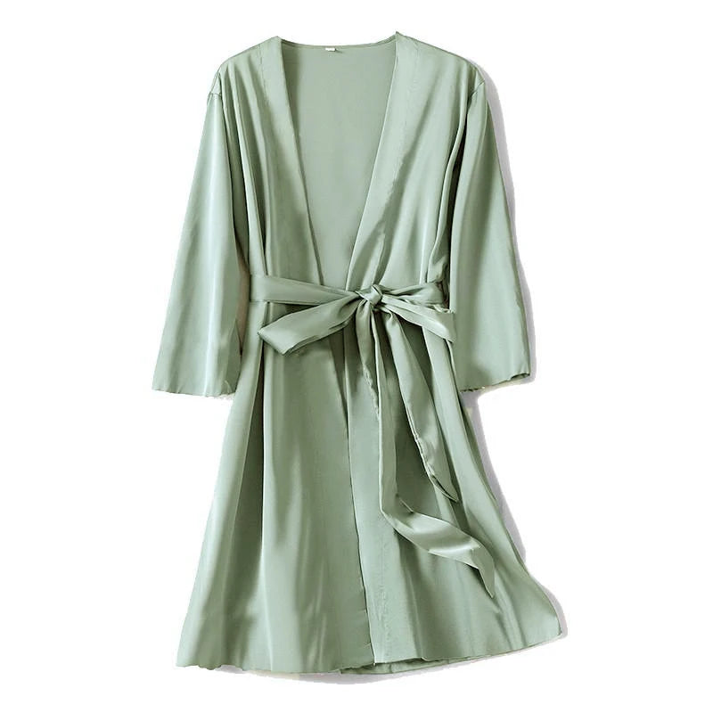 Peignoir femme satiné long à nouer