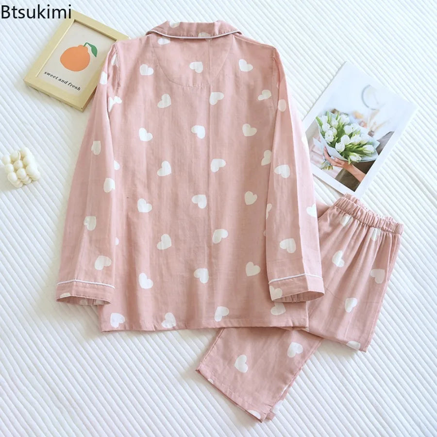 Pyjama femme en coton à cœurs, court ou long