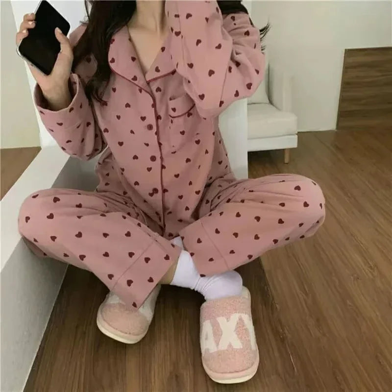 Pyjama femme à petits cœurs avec pantalon
