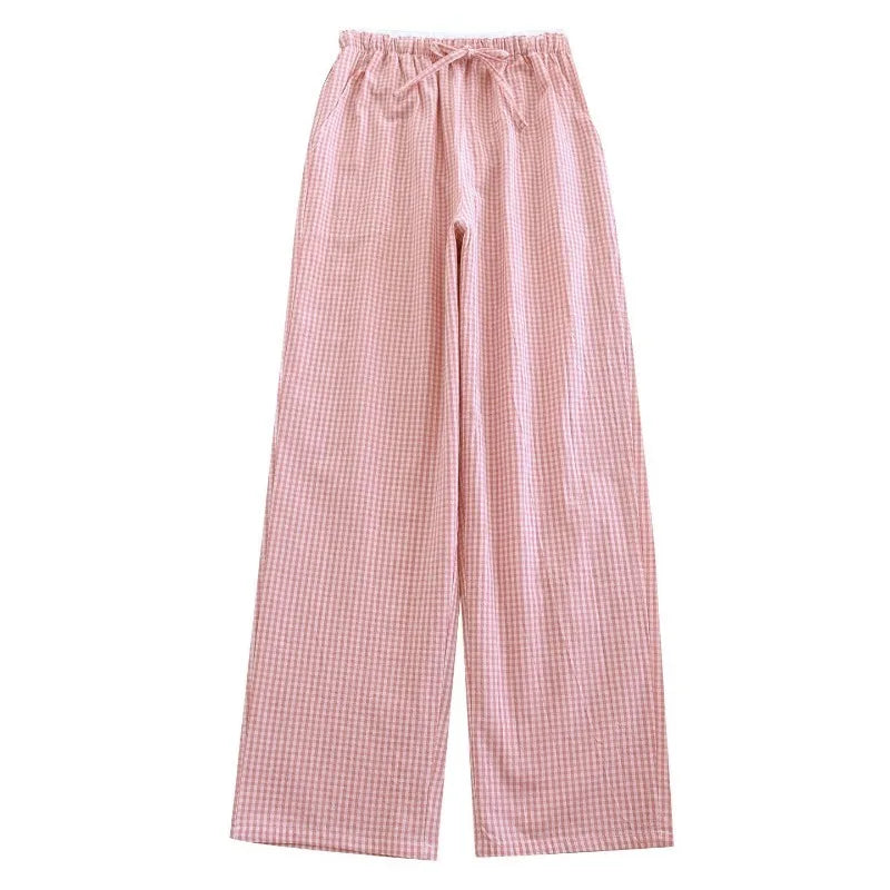 Pantalon de pyjama femme à carreaux et dentelle