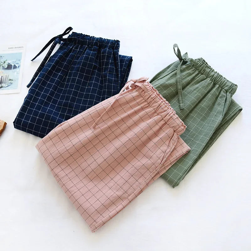 Pantalon de pyjama femme en coton à carreaux