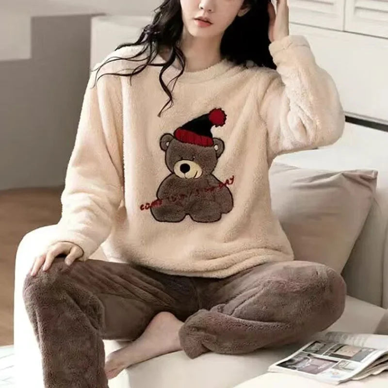 Pyjama hiver femme épais à motifs
