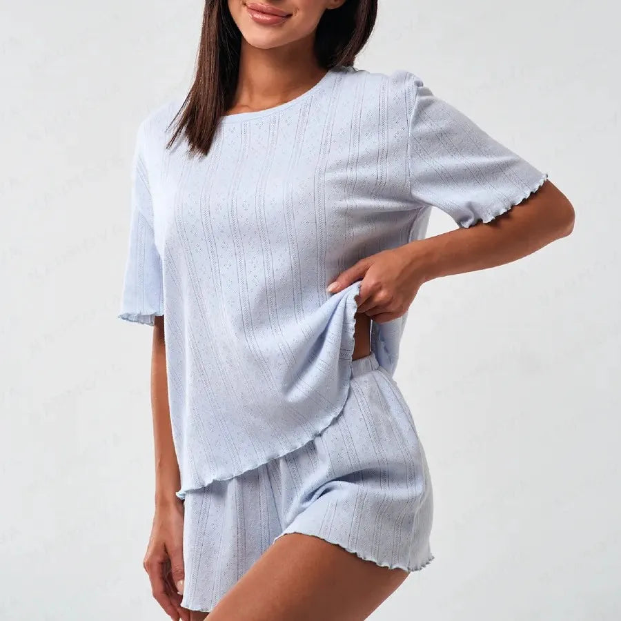 Ensemble pyjama femme uni en coton avec short