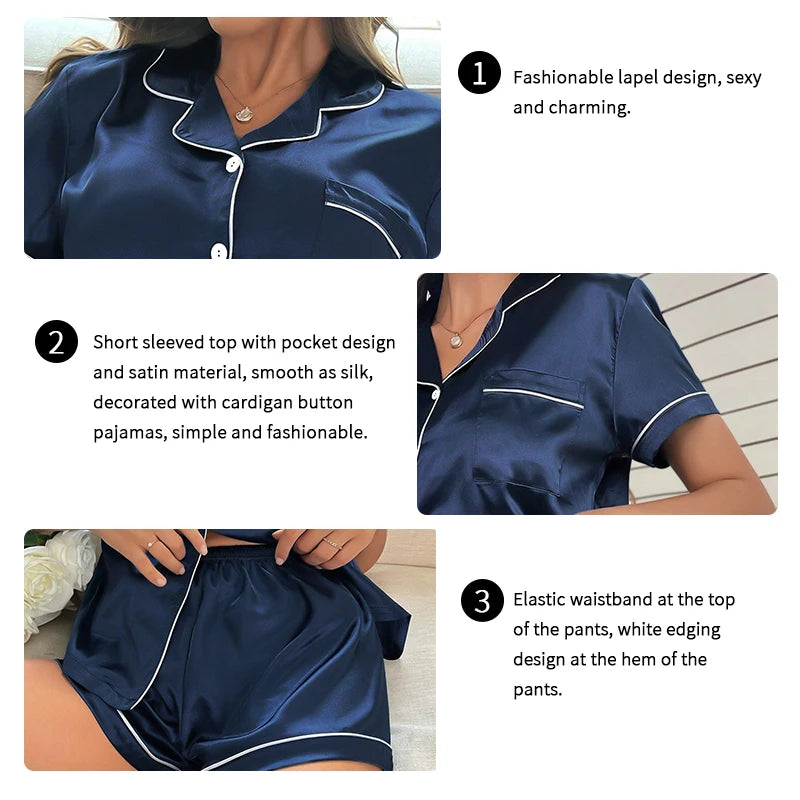 Pyjama femme satiné avec chemise et short