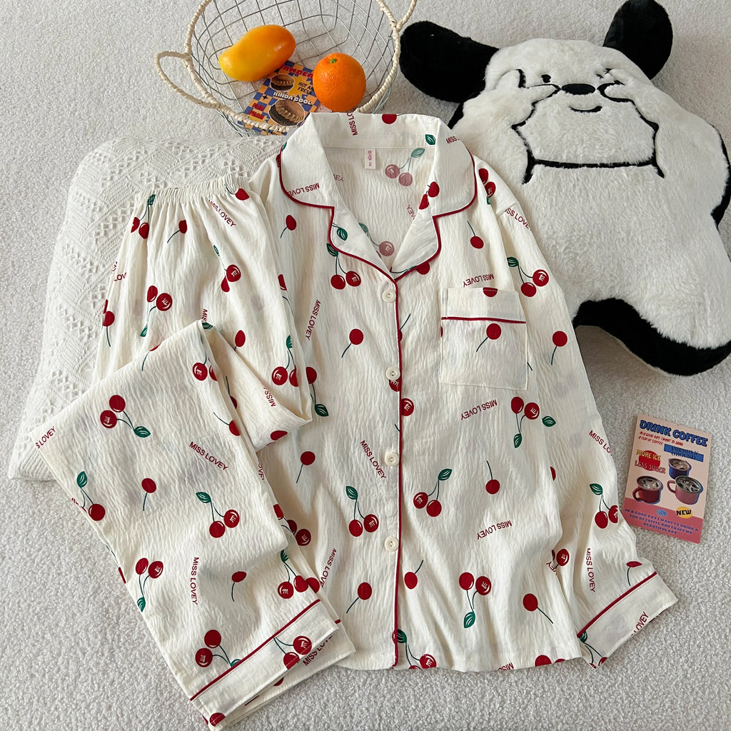 Ensemble pyjama femme à imprimé cerises
