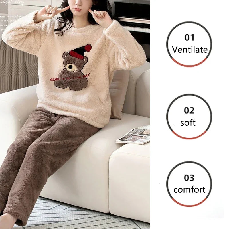 Pyjama hiver femme épais à motifs