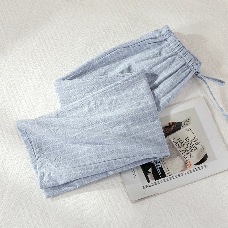 Pantalon de pyjama femme en gaze de coton à carreaux