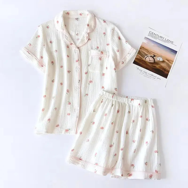 Pyjama femme en coton gaufré avec short