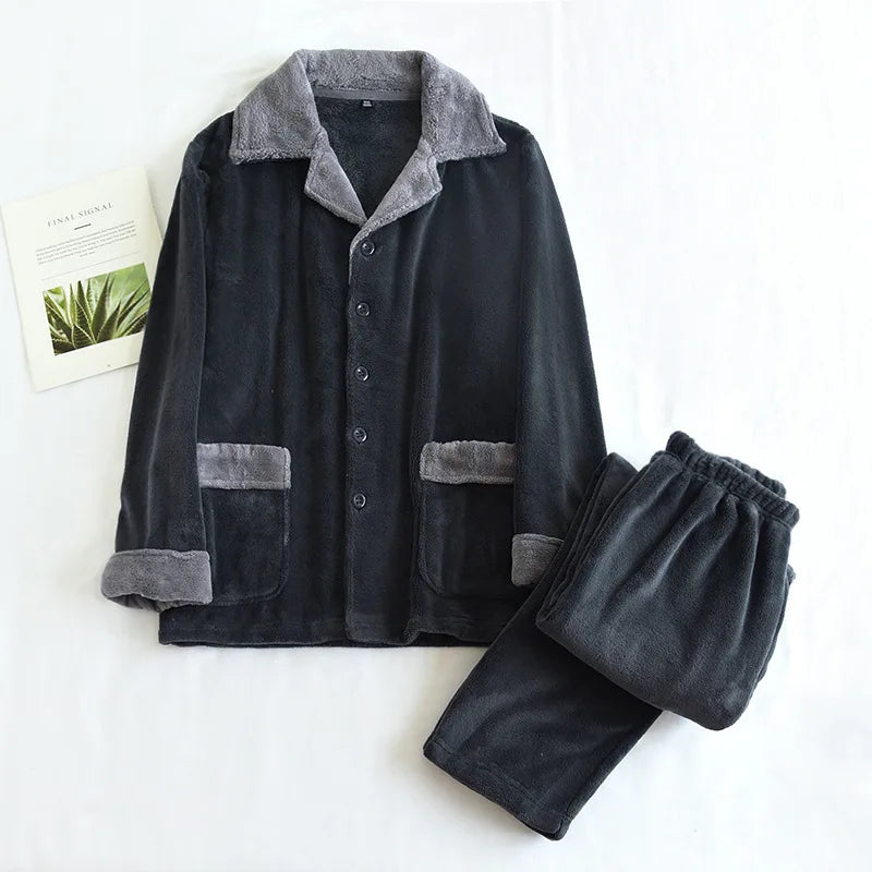 Ensemble pyjama femme épais en flanelle avec passepoils