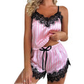 Ensemble pyjama femme rayé rose avec dentelle