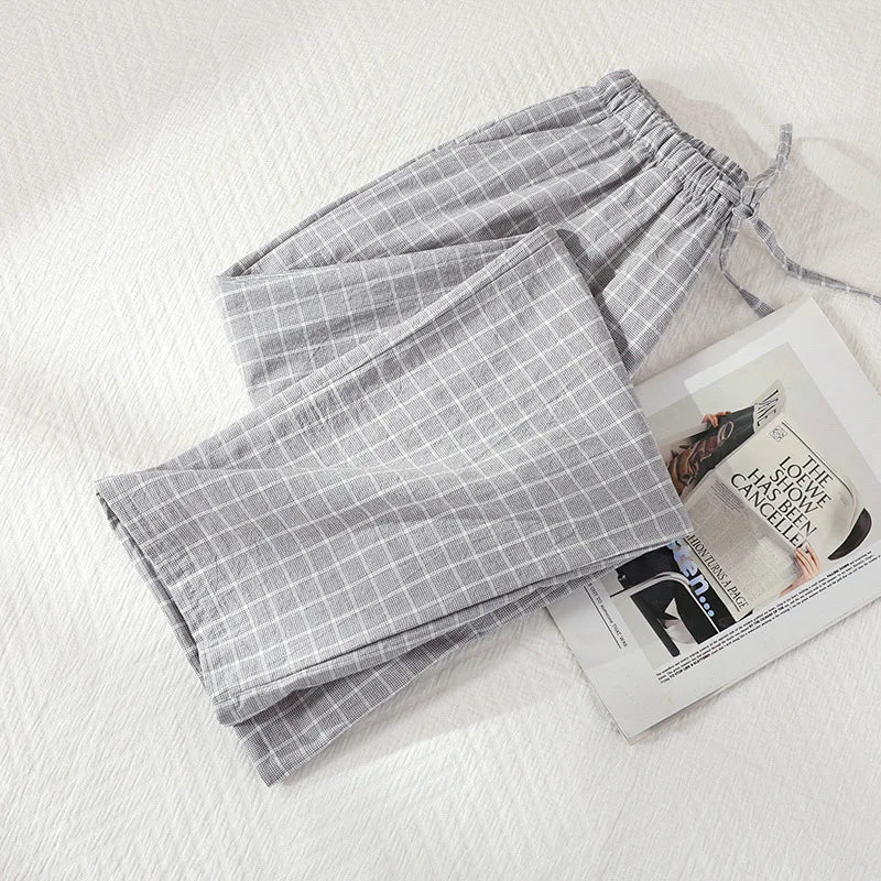 Pantalon de pyjama femme en gaze de coton à carreaux