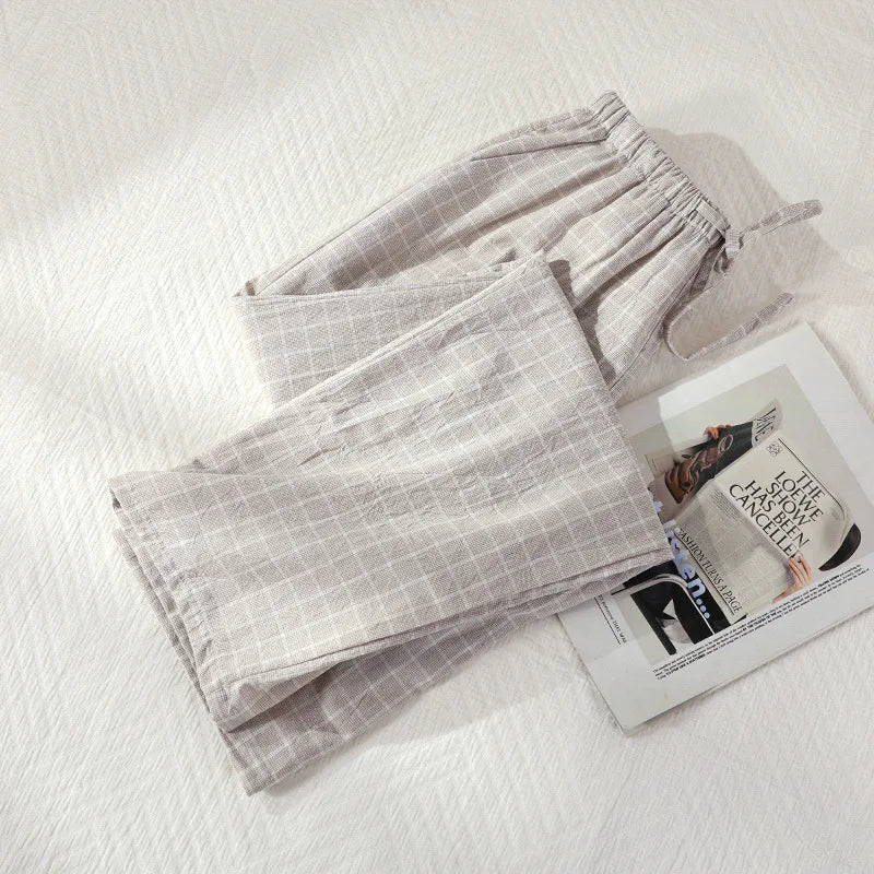 Pantalon de pyjama femme en gaze de coton à carreaux