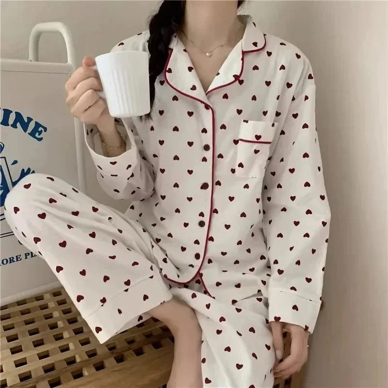 Pyjama femme à petits cœurs avec pantalon