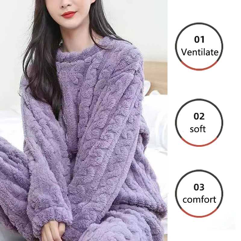 Ensemble pyjama femme épais en flanelle