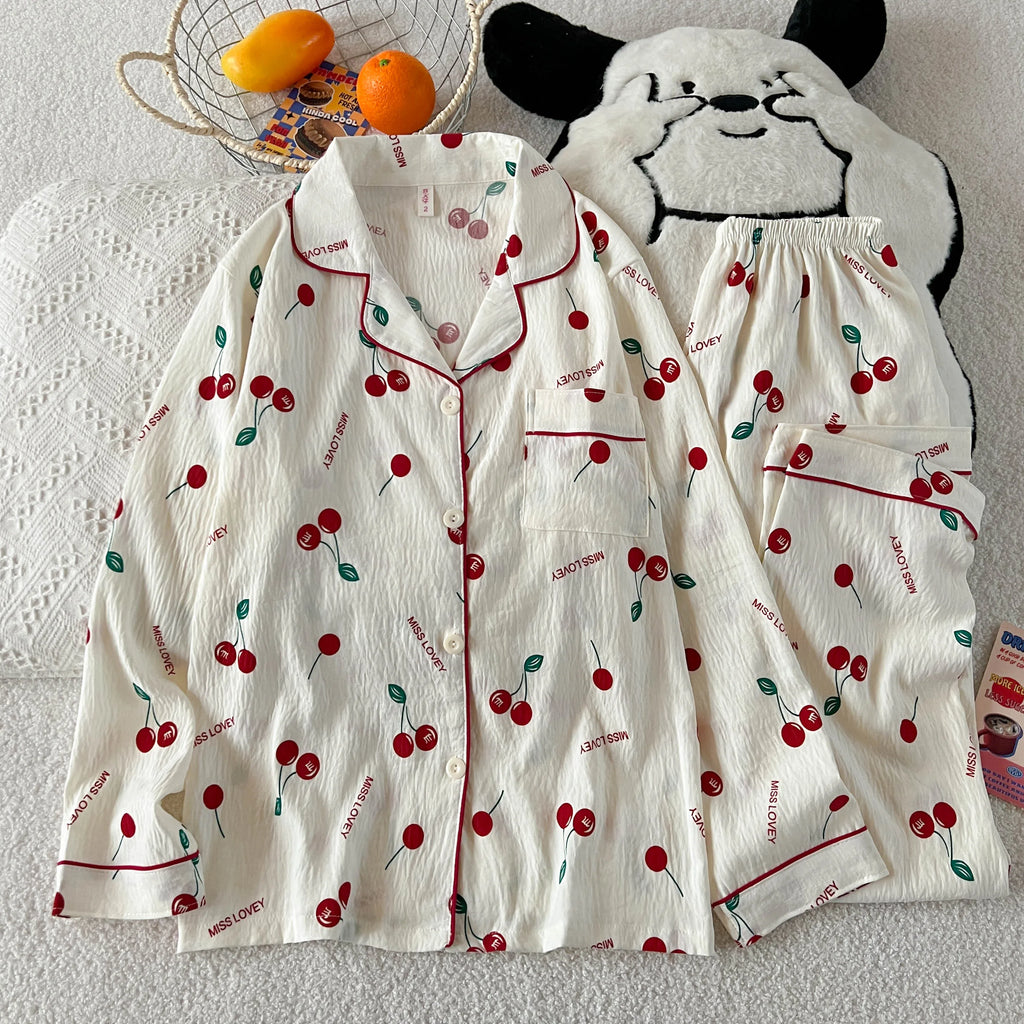 Ensemble pyjama femme à imprimé cerises