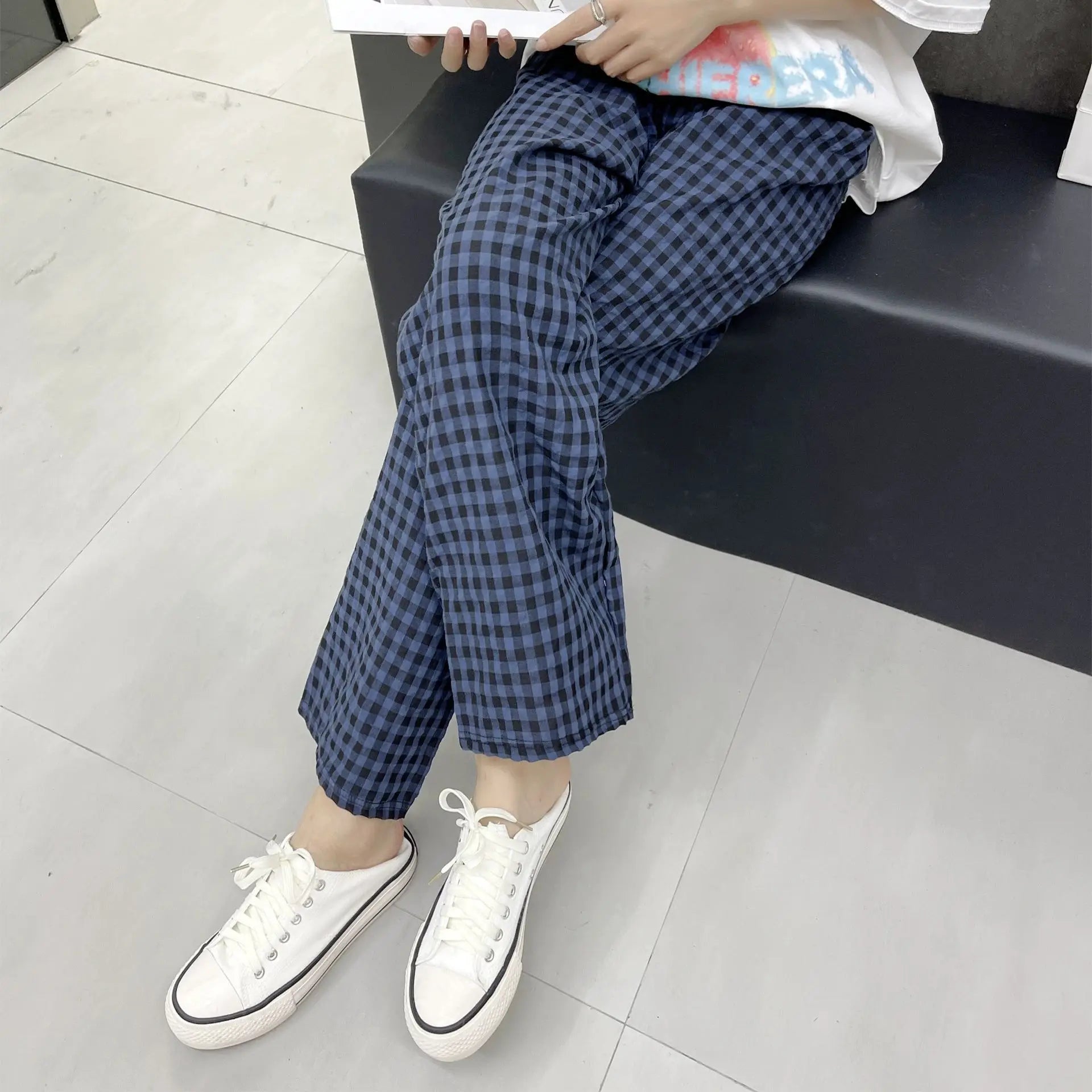 Pantalon de pyjama femme ample à carreaux
