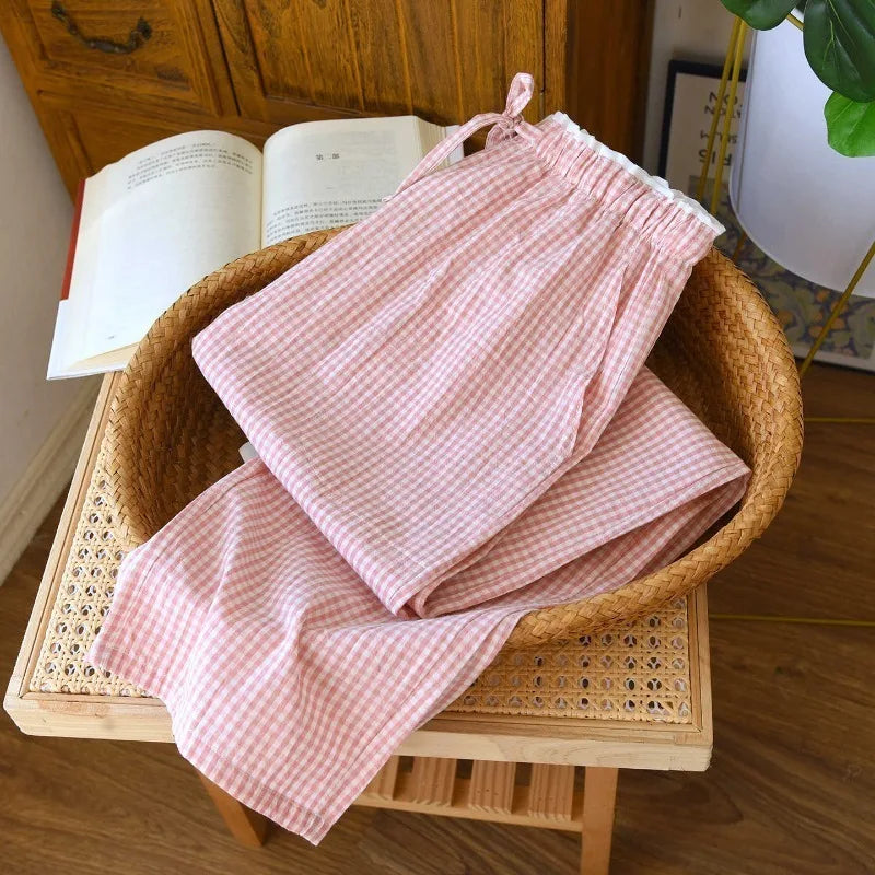 Pantalon de pyjama femme à carreaux et dentelle