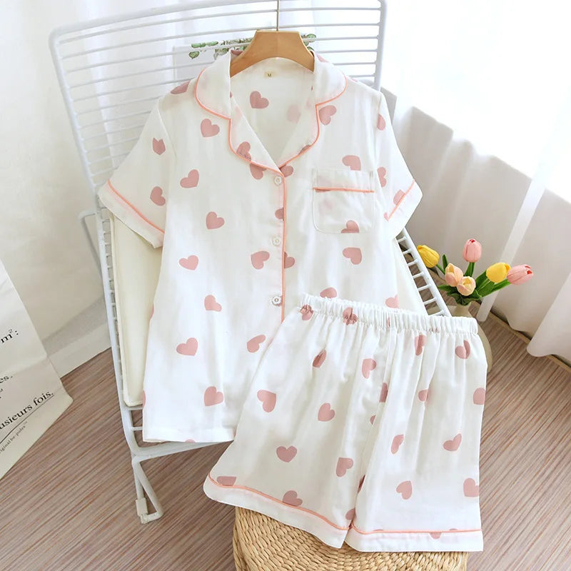 Pyjama femme en coton à cœurs, court ou long