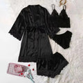 Ensemble pyjama femme satiné 4 pièces avec dentelle