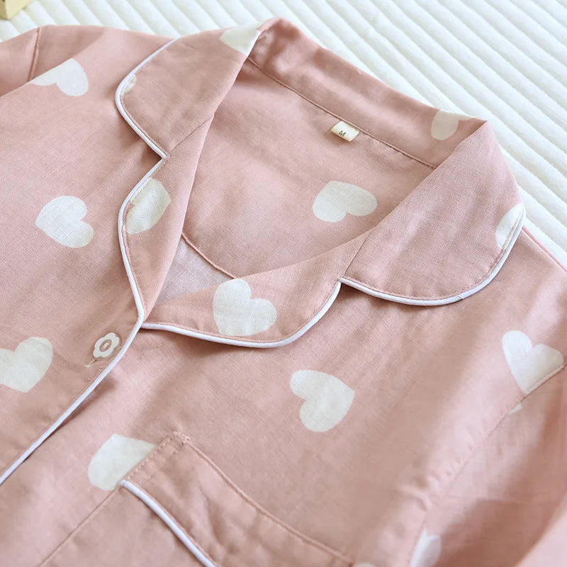 Pyjama femme en coton à grands cœurs