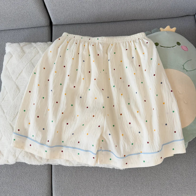 Pyjama femme en coton bleu à pois avec short