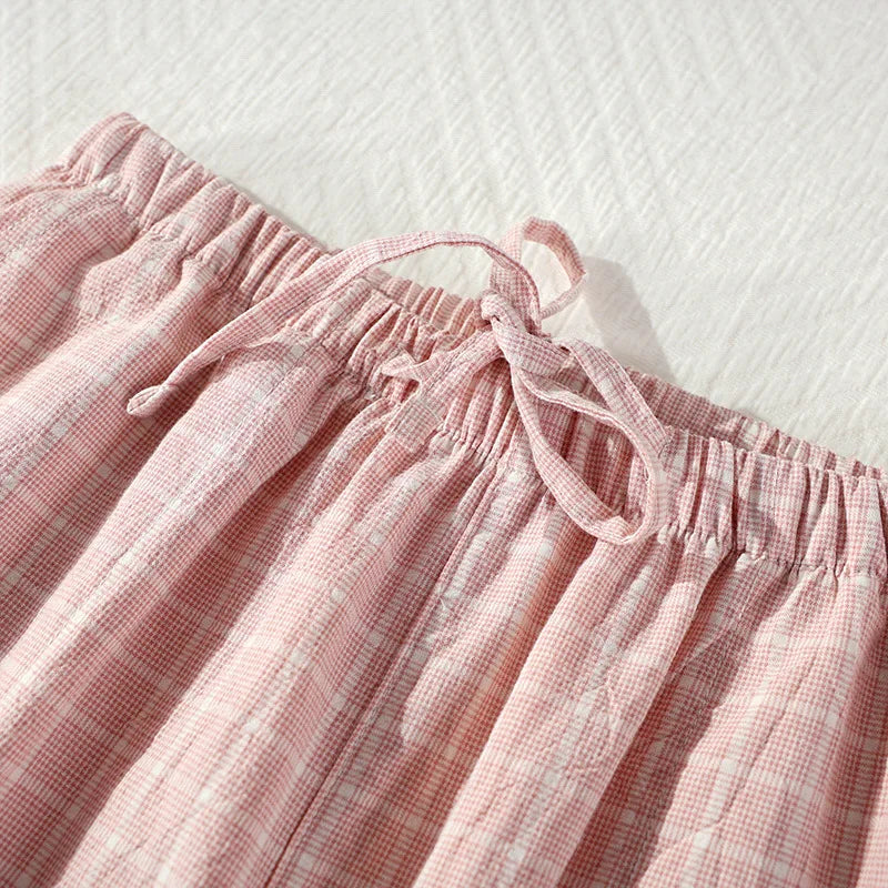 Pantalon de pyjama femme en gaze de coton à carreaux