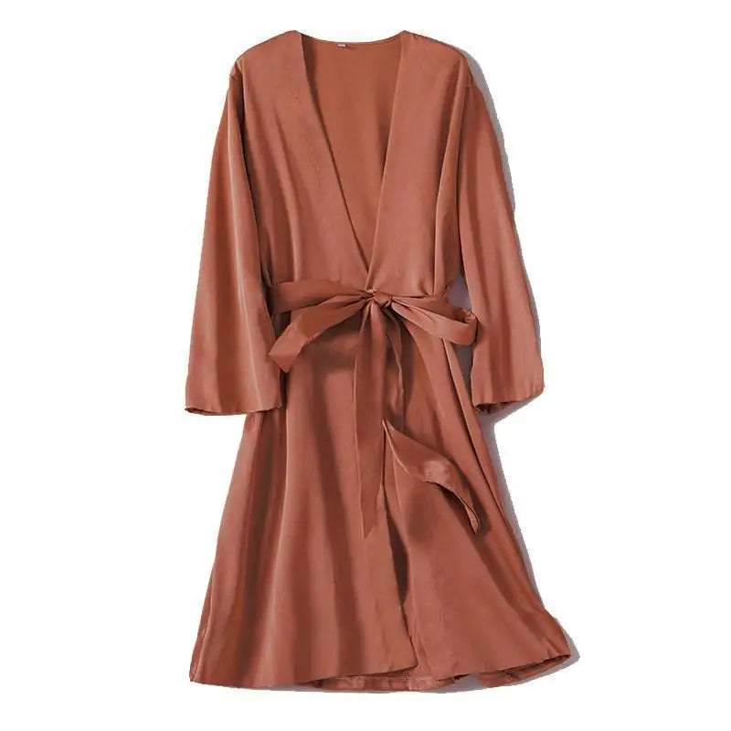 Peignoir femme satiné long à nouer
