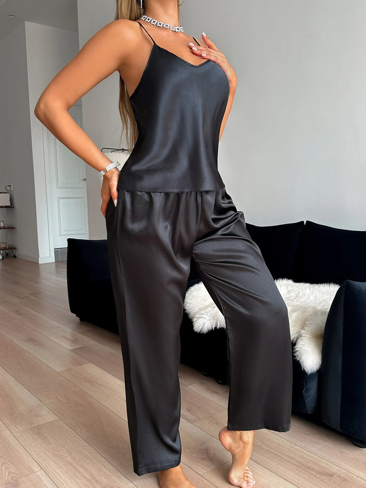Ensemble pyjama femme brillant avec haut et pantalon