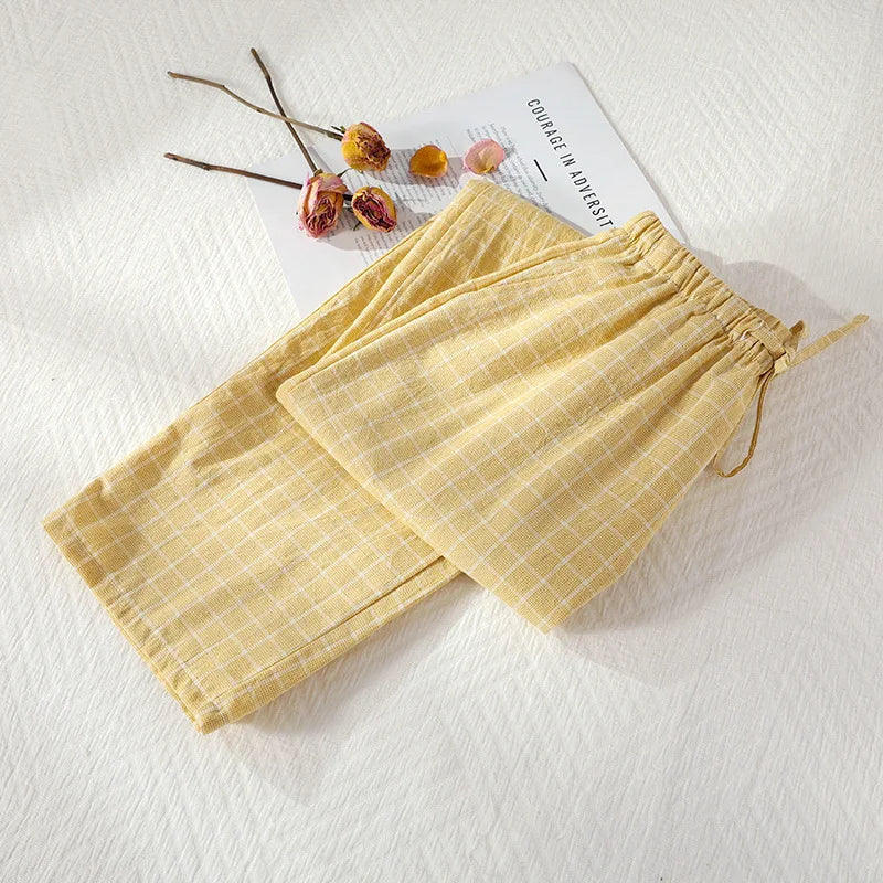Pantalon de pyjama femme en gaze de coton à carreaux
