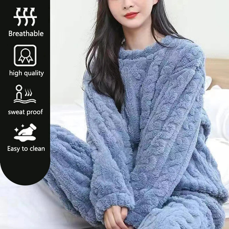 Ensemble pyjama femme épais en flanelle