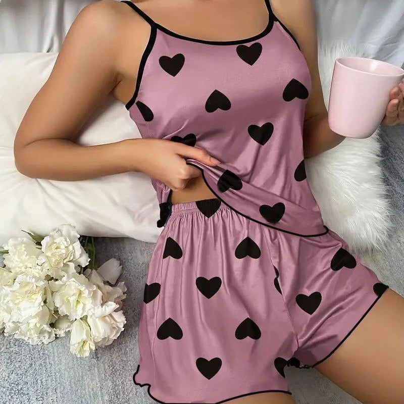 Ensemble pyjama femme à cœurs avec débardeur et short