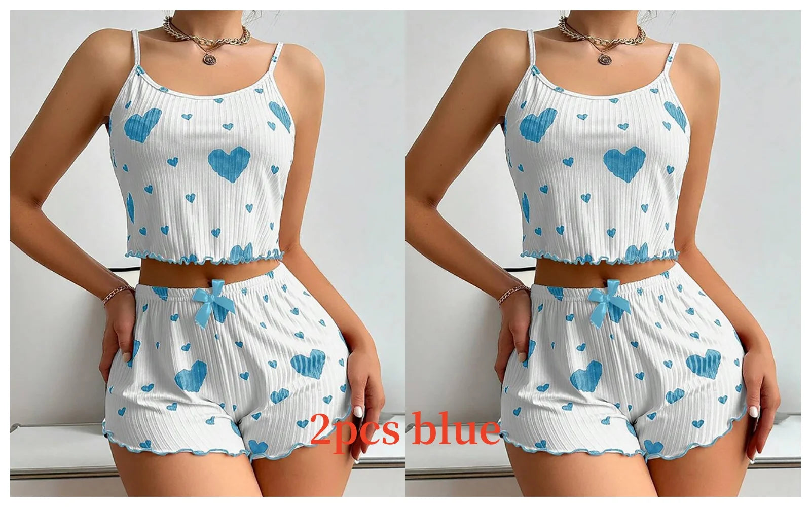 Pyjama short femme côtelé à imprimé cœur