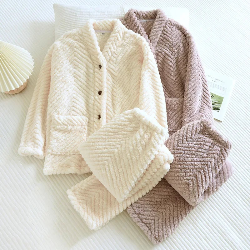 Pyjama femme flanelle épais à col V