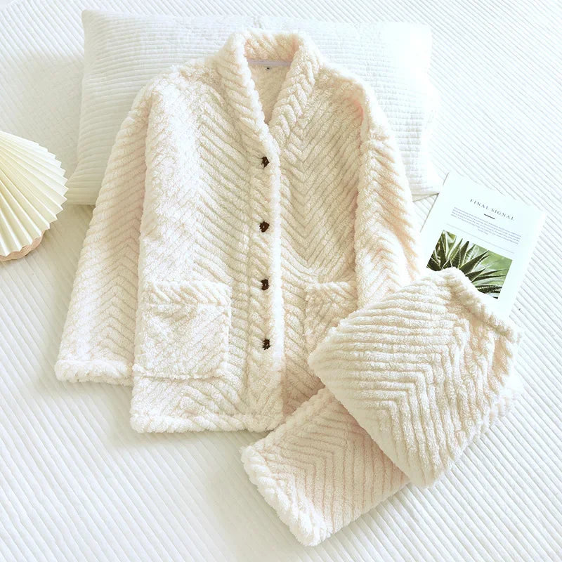 Pyjama femme flanelle épais à col V