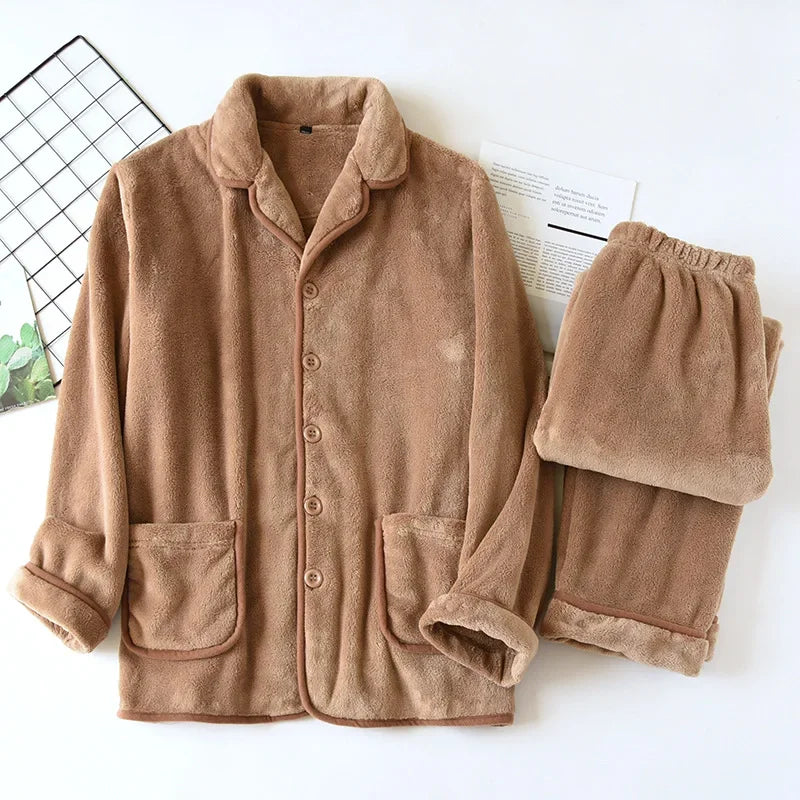 Ensemble pyjama femme épais en flanelle avec passepoils